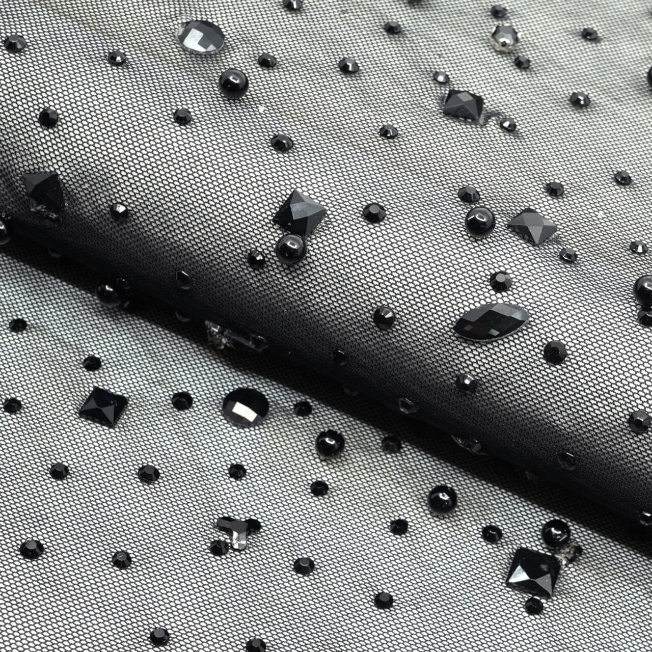 1 Yard Brilliance Beaded with Rhinestone Stretch Mesh Fabric 36" x 65/66"